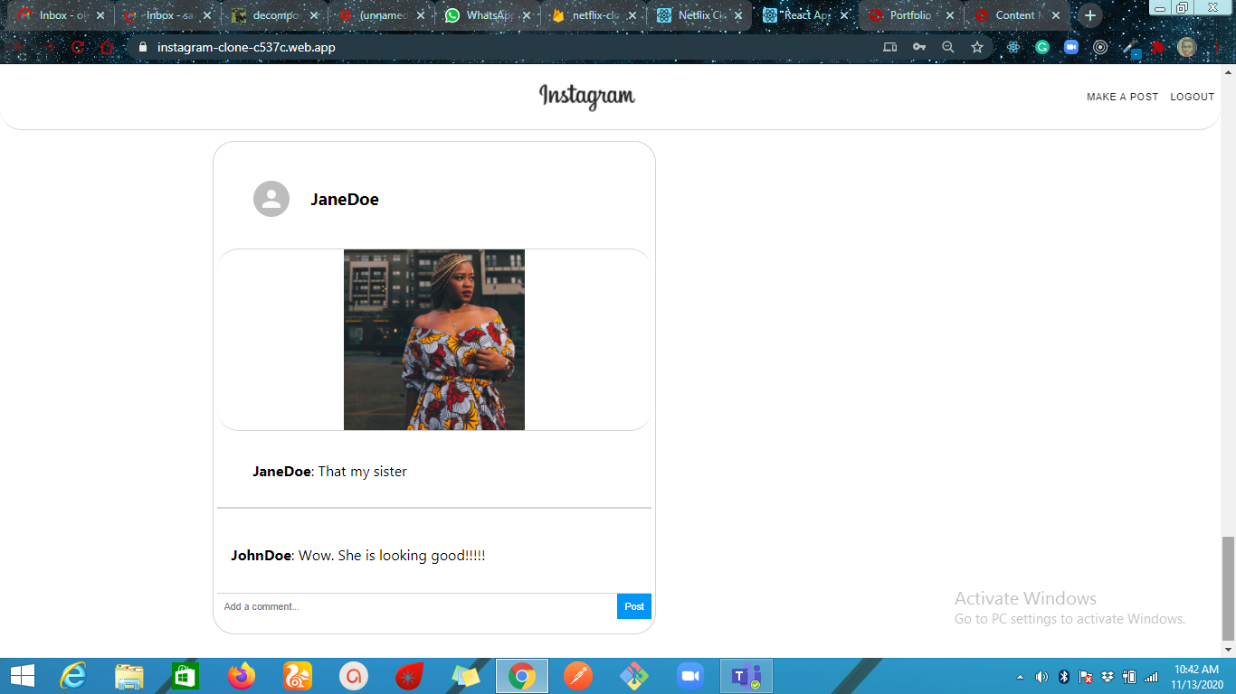 Instagram Clone (Social Media site)