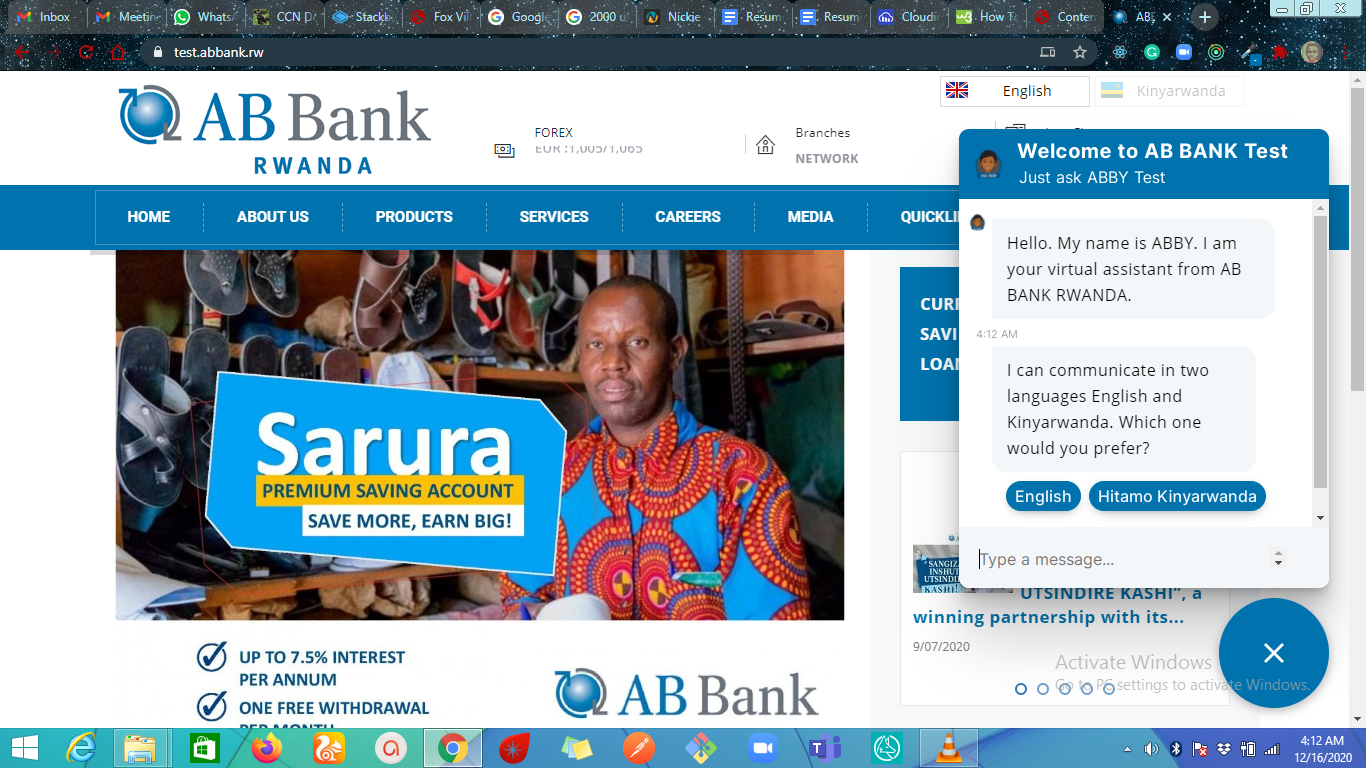 Abby Chat bot (AB Bank Rwanda AI Chat bot)